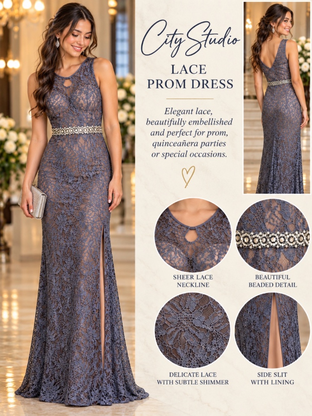 City Studio Lace Embellished Formal Prom Dress – Size 9